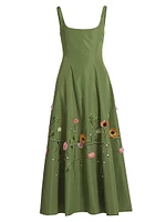 Floral Embroidered Taffeta Midi-Dress