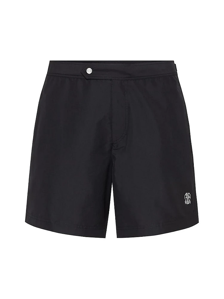 Nylon Swim Shorts with Tabbed Waistband and Piping