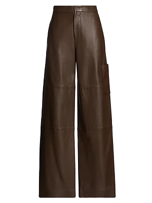 Leather Wide-Leg Utility Pants