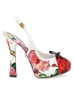 125MM Floral Satin Platform Slingback Pumps
