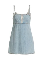 Denim Pearl-Trim Minidress