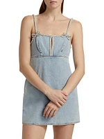 Denim Pearl-Trim Minidress