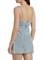 Denim Pearl-Trim Minidress