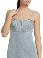 Denim Pearl-Trim Minidress