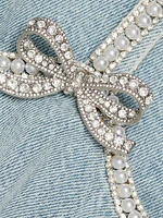 Denim Pearl-Trim Minidress