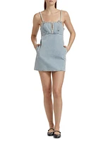 Denim Pearl-Trim Minidress
