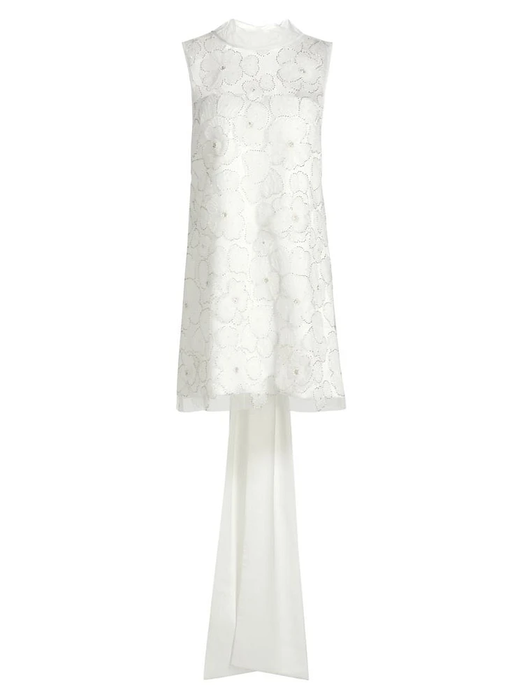 Embellished Tulle & Satin Bow Minidress