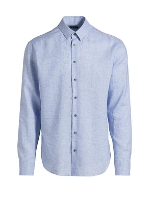 Micro-Houndstooth Linen Button-Front Shirt
