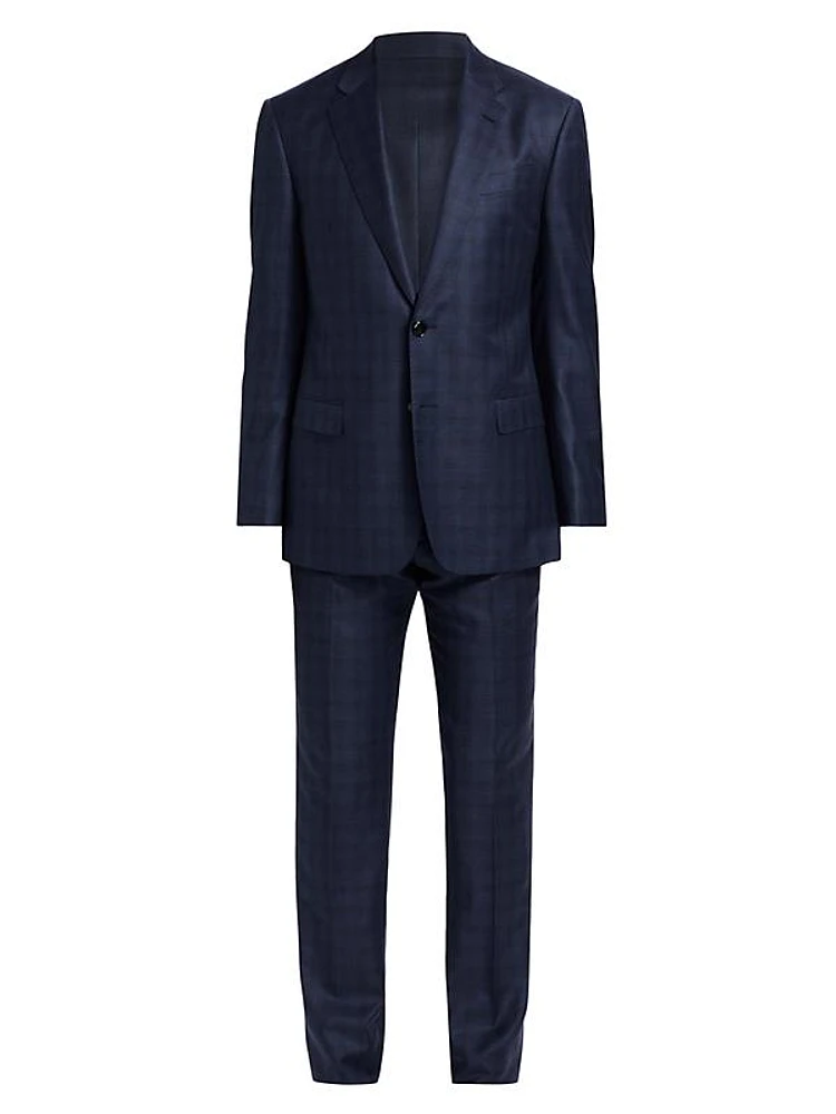 Optical Faded Plaid Wool Suit