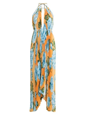 Boheme Floral Pleated Halterneck Gown