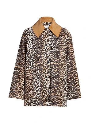 Leopard-Print Canvas Midi Jacket