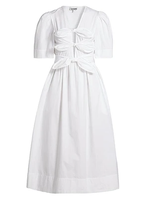 Tie-Front Cotton Midi-Dress