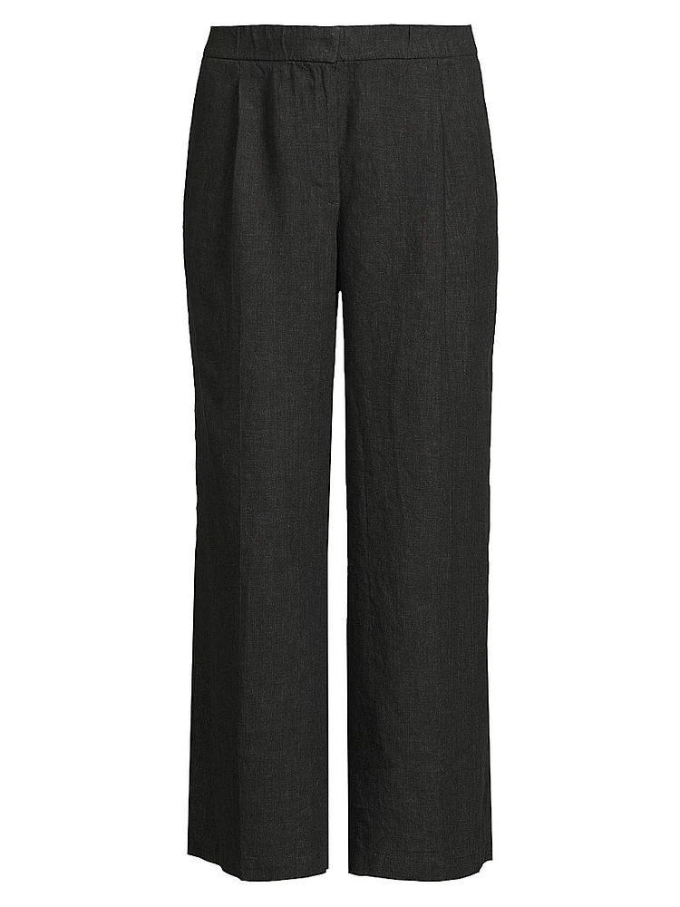Pleated Linen High-Rise Wide-Leg Pants