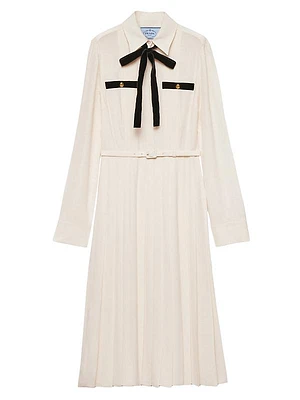Long Pleated Satin Sablé Dress