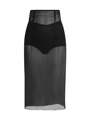 Marquisette Stretch-Silk Pencil Midi-Skirt