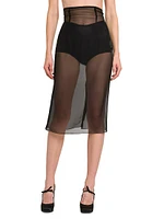 Marquisette Stretch-Silk Pencil Midi-Skirt