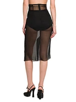 Marquisette Stretch-Silk Pencil Midi-Skirt