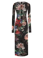 Floral Sheer Mesh Midi-Dress