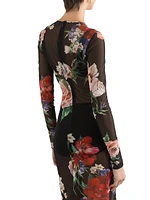 Floral Sheer Mesh Midi-Dress