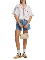 Island Floral Embroidered Linen-Blend Button-Front Shirt
