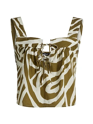 Blythe Swirl Print Cotton Tie-Front Top