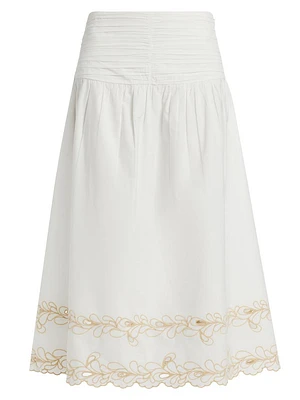 Sol Cotton Poplin Eyelet-Hem Midi-Skirt