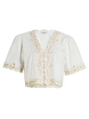 Cataluna Embroidered Cotton Poplin Top