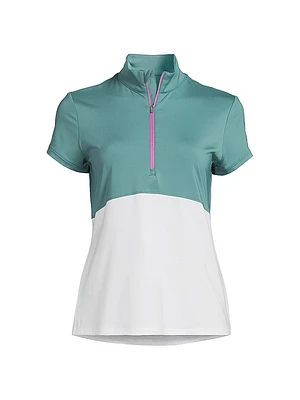 Chelsea Colorblocked Mock Turtleneck Zip-Front Top