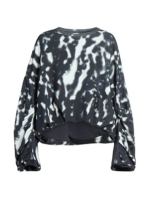 Hannett Abstract Print Cotton Oversized Bubble High-Low Hem Sweater