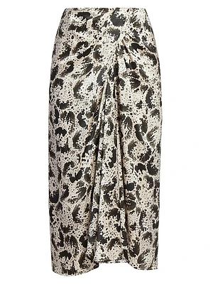 Sampa Draped Abstract Print Silk Midi-Skirt