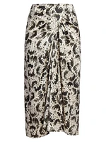 Sampa Draped Abstract Print Silk Midi-Skirt