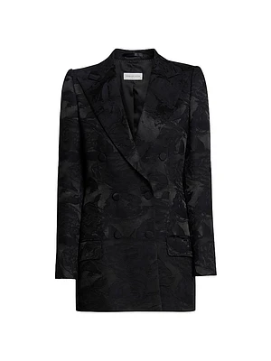 Floral Jacquard Longline Double-Breasted Jacket