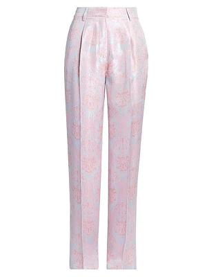 Portias Floral Jacquard Mid-Rise Wide-Leg Pants