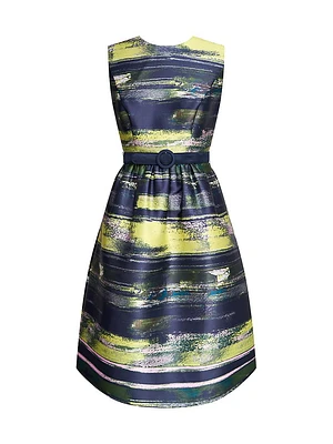 Spencer Striped Belted Cocktail Midi Dress