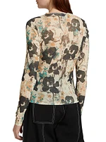 Printed Marl Mesh Long-Sleeve Top