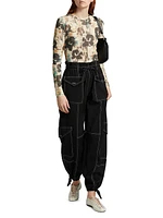 Printed Marl Mesh Long-Sleeve Top