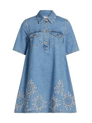 Broderie Anglaise Denim Minidress