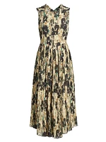 Floral Smocked Pleat Midi-Dress
