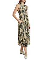 Floral Smocked Pleat Midi-Dress