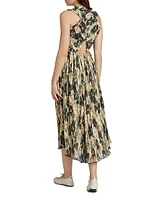 Floral Smocked Pleat Midi-Dress