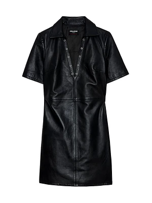 Ralmy Grommet Embellished Leather Minidress
