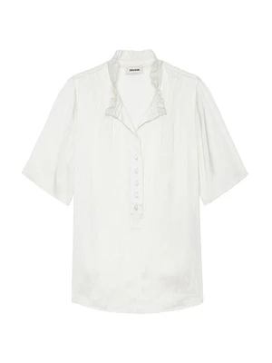 Topher Satin Ruffle Collar Short-Sleeve Top