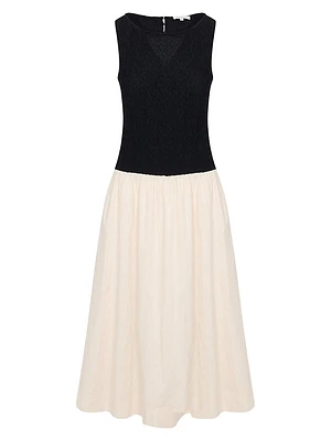 Reese Mixed Media Sleeveless Midi-Dress