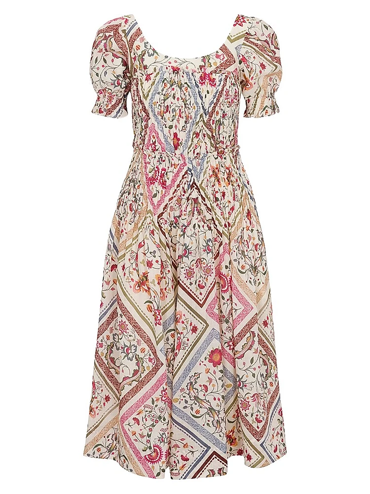 Anya Floral Smocked Midi-Dress