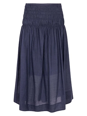 Anya Smocked Ramie A-Line Midi-Skirt
