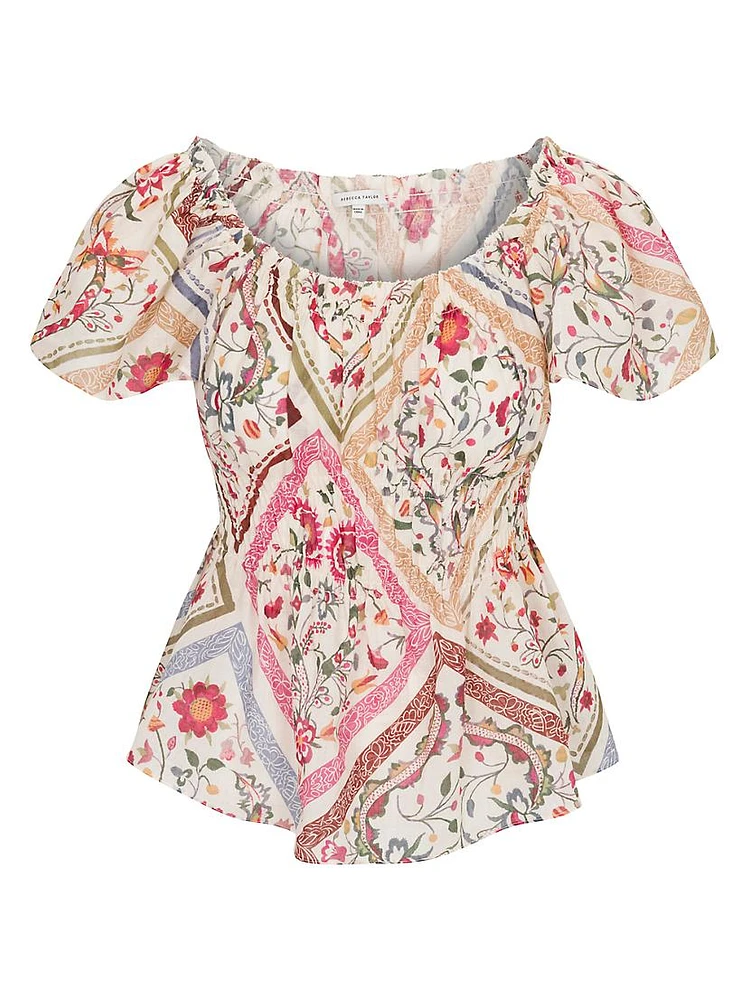 Anya Floral Ramie Short-Sleeve Top