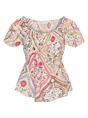 Anya Floral Ramie Short-Sleeve Top