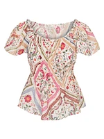 Anya Floral Ramie Short-Sleeve Top
