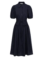 Cotton-Blend Button-Front Midi-Shirtdress