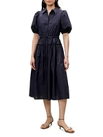 Cotton-Blend Button-Front Midi-Shirtdress